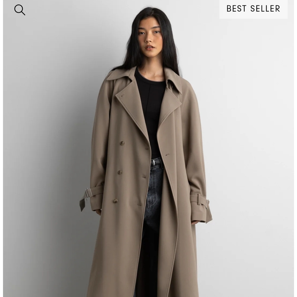 Women's Taupe Double-Breasted Coat